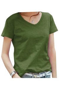 SKT032 Design cotton loose short-sleeved T-shirt Manufacture V-neck net color short-sleeved T-shirt Supplier Bamboo cotton T-shirt detail view-13